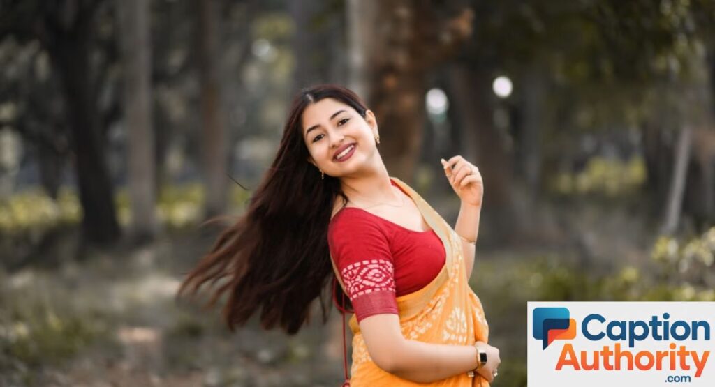 Red & Orange Saree Captions